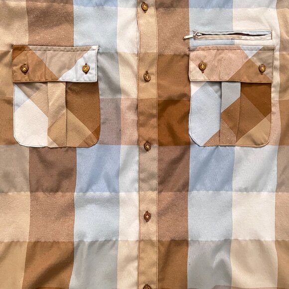 Red Ape Block Plaid SS Button Up Shirt Tan Blue Big & Tall Streetwear 4XL - Picture 6 of 9